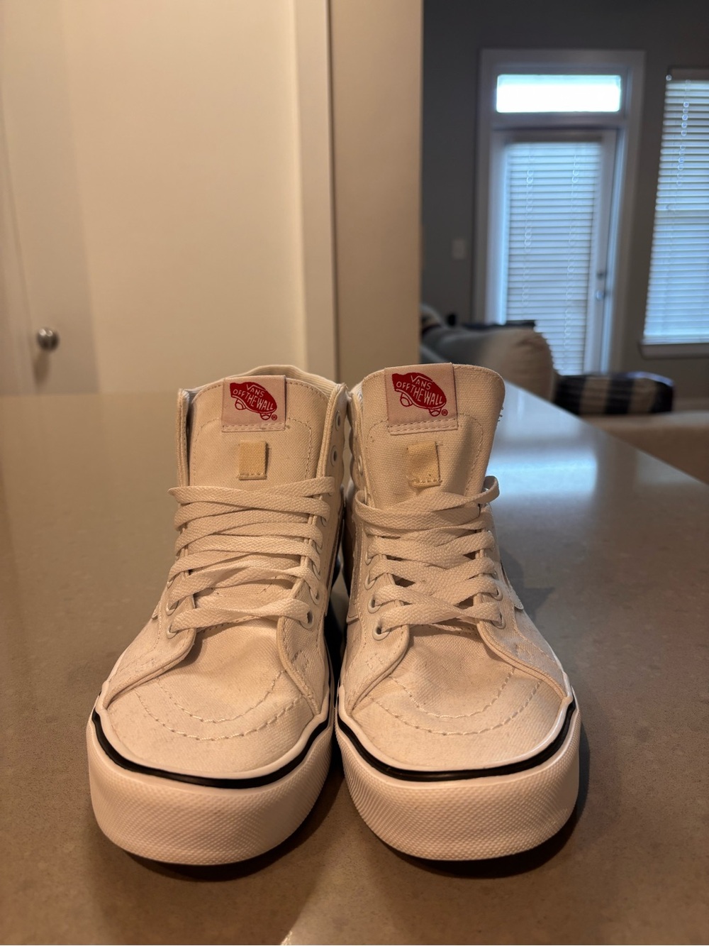 Vans High-Top Sneakers in Off-White with Red Logo